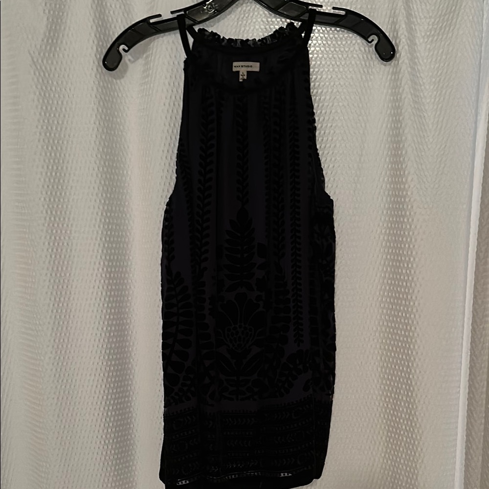 Max Studio Black Ruffled Sleeveless Tank Top